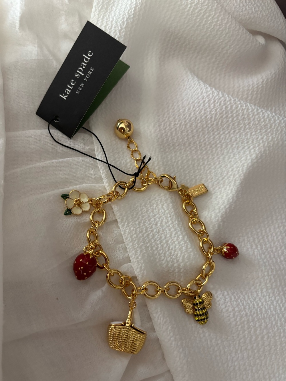 kate spade Gold Charm Bracelet Picnic theme with Red & White Accents